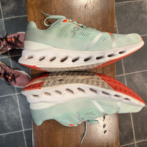 On Running Mint Sneakers with Orange Accents - Picture 9 of 12